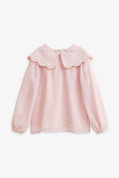 【予約商品】Luxuryコレクション：Winter Blossom ラメシフォン リボンカラー長袖ブラウス