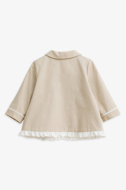 【予約商品】Mainコレクション：Elsie ラウンドカラー フリル切替 オーガニックコットン長袖ジャケット