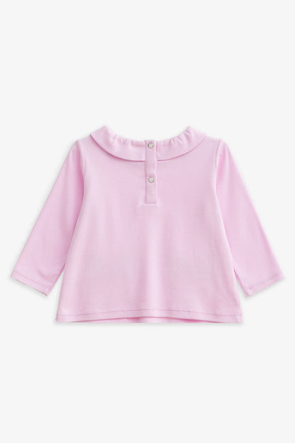 【予約商品】Mainコレクション：Love Note フリルカラー ハートポケット リボン オーガニックコットン長袖トップス