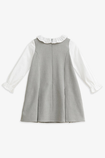【予約商品】Luxuryコレクション：Freya ハウンドトゥース フリルカラー ポケット付き長袖ワンピース