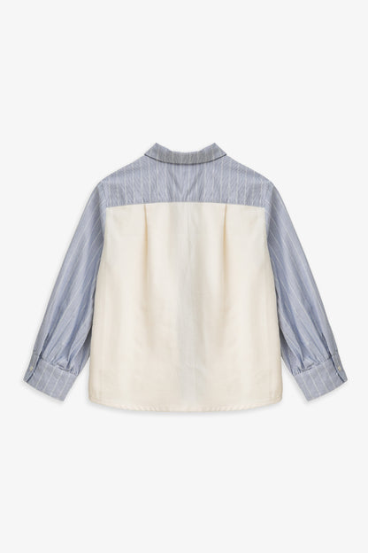 【予約商品】Mainコレクション：Edmund オーガニックコットン ストライプ切り替え長袖シャツ