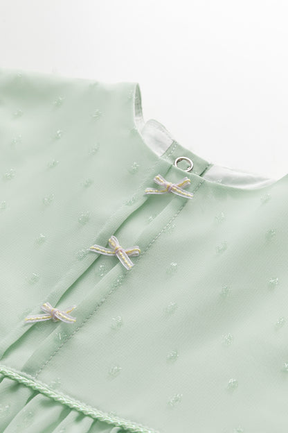 【予約商品】Luxuryコレクション：Cecilia Sparkle ラメシフォン ギャザーリボン長袖ワンピース
