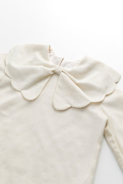 【予約商品】Luxuryコレクション：Winter Blossom ラメシフォン リボンカラー長袖ブラウス