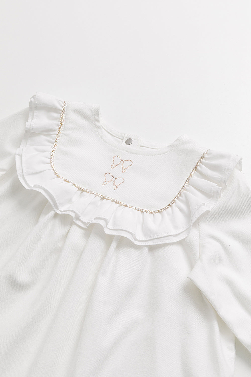 【予約商品】Little Wishes ゴールドリボン刺繍 オーガニックコットン長袖ワンピース