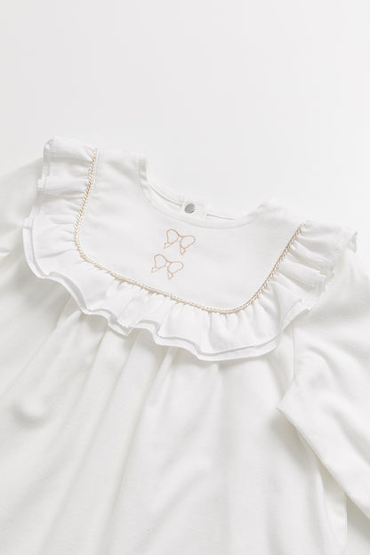 【予約商品】Little Wishes ゴールドリボン刺繍 オーガニックコットン長袖ワンピース