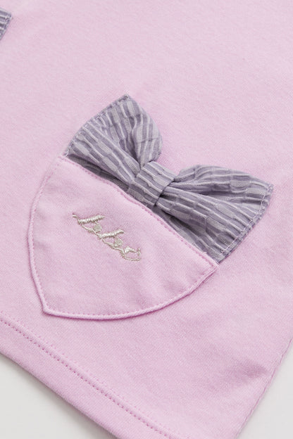 【予約商品】Mainコレクション：Love Note フリルカラー ハートポケット リボン オーガニックコットン長袖トップス