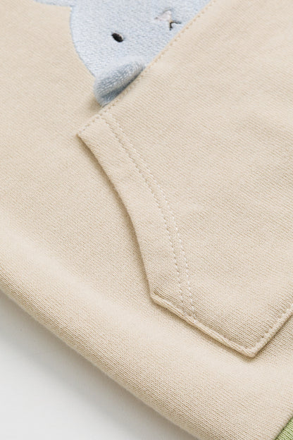【予約商品】Mainコレクション：Peek-A-Boo ウサギ刺繍 ビッグポケット ショルダーボタン長袖トップス
